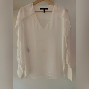 BCBGMaxAzria White V-Neck Long Sleeves Blouse